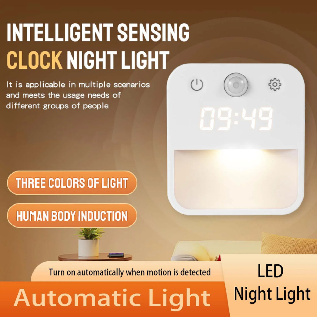 1pc/2pcs Bathroom Clock with Motion Senson, Night Light Clock Plug Into Wall Warm White Dusk to Dawn Sensor for Bedroom Hallway Oasis Select