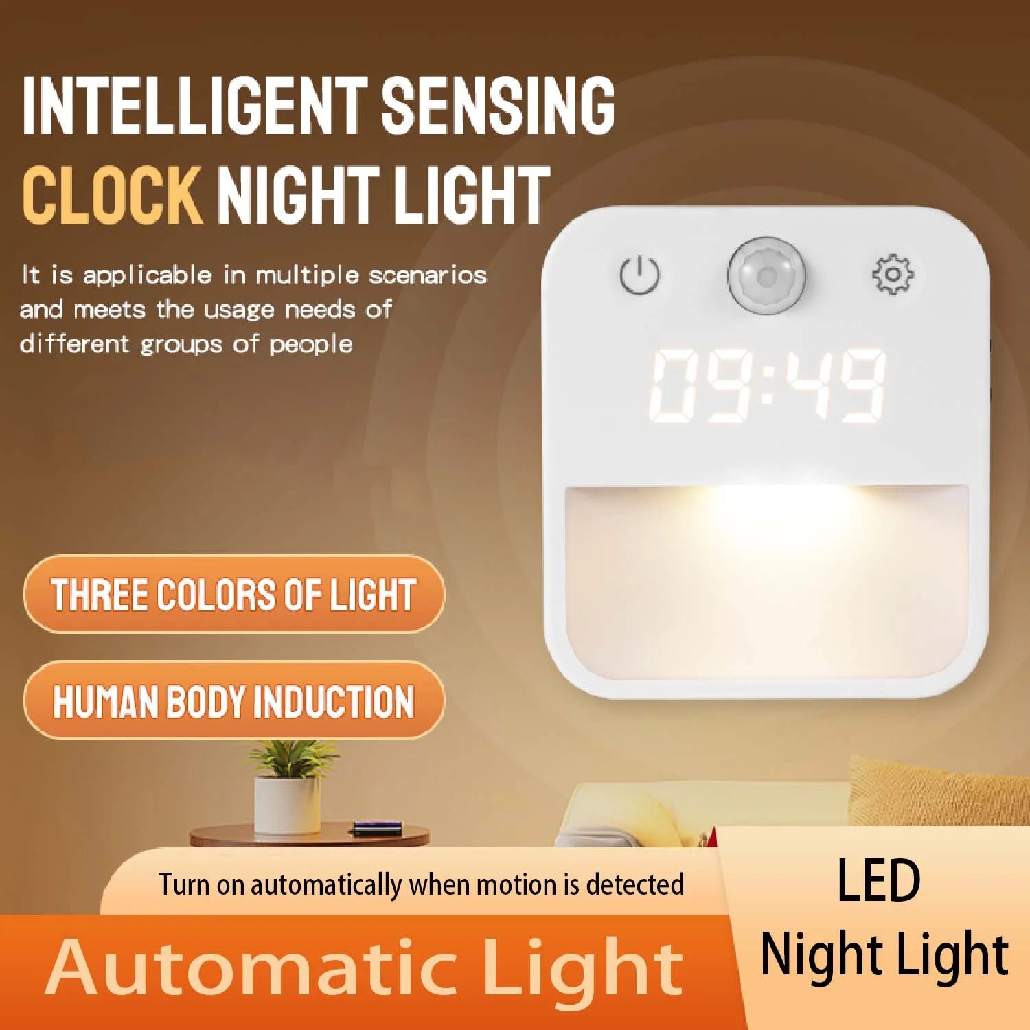 1pc/2pcs Bathroom Clock with Motion Senson, Night Light Clock Plug Into Wall Warm White Dusk to Dawn Sensor for Bedroom Hallway Oasis Select