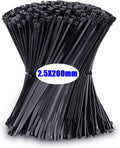 100-1000PCS Self-locking Plastic Nylon Tie Black Fastening Strap Cable-Tie-Set Cable Zip Tie Fastening Ring Zip Wraps Strap Tie Oasis Select Black-2.5x200mm 1000pcs
