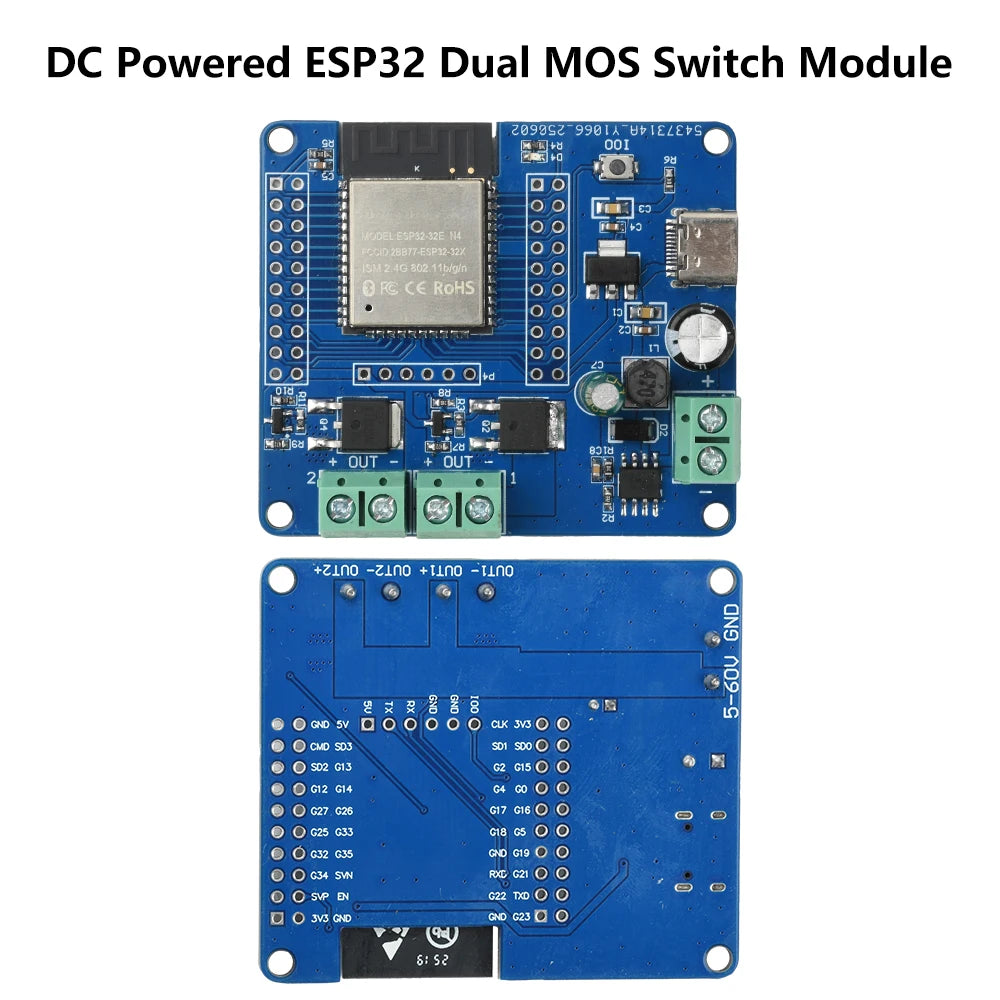 2/4 Way MOS Switch Module Onboard ESP32-32E Module WIFI Bluetooth Development Board Type-C DC 5-60V ESP32 32E Oasis Select 2 Way