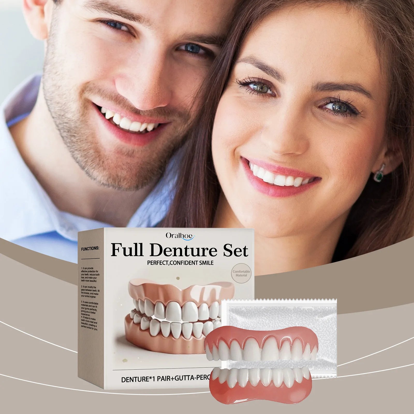 Oralhoe Adjustable Fake Teeth Veneer Kit – Upper & Lower Dentures Cosmetic Denture Kit Oasis Select