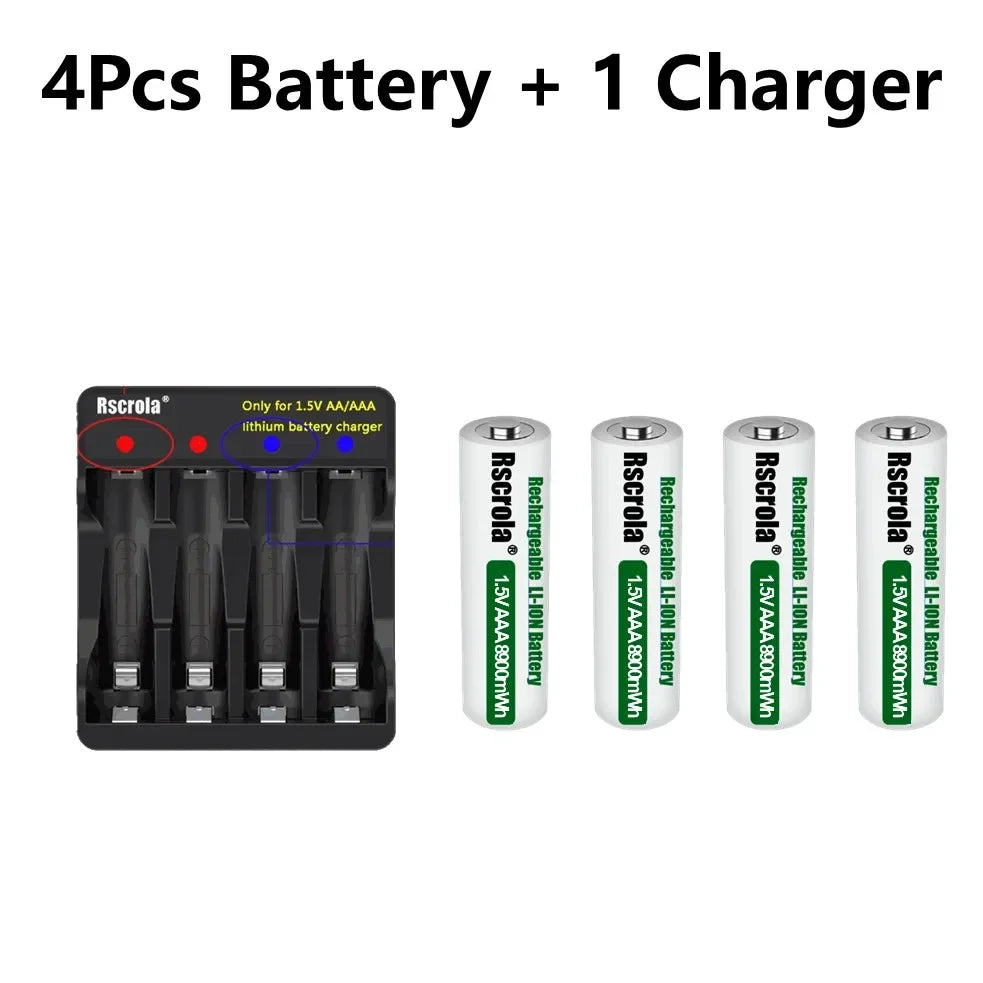 1.5V AAA8900mWh rechargeable battery New AAA lithium battery long life for Mouse Flashlight Fan Game Machine electric toy Oasis Select 4P AAA and 1Charger 1.5V