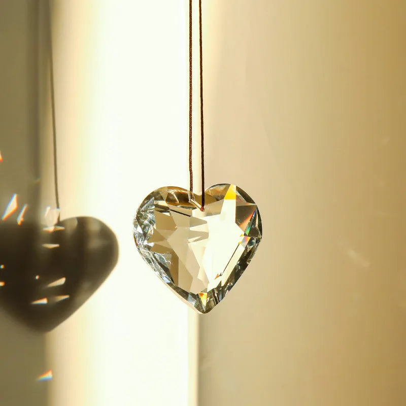 Crystal Peach Prism Suncatcher Prism Heart Shaped Hanging Pendant Decorative Rainbow Maker Window Home Office Garden Decoration Oasis Select Transparent
