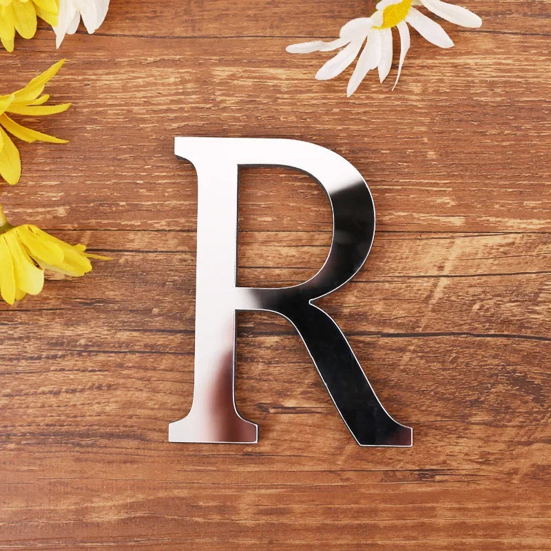 Silver Letter Acrylic 3D Mirror Wall Sticker Home Decor Alphabet