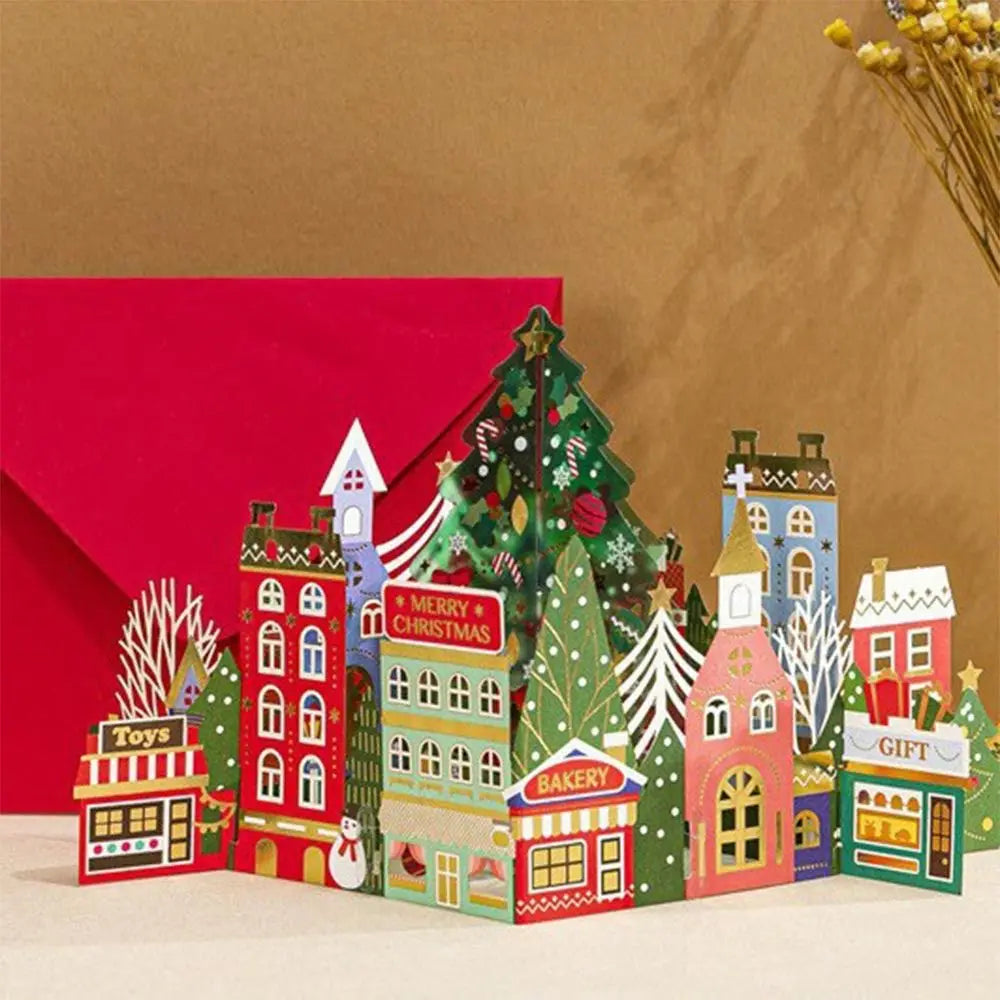 3D Pop-Up Christmas Card with Envelope – Gold Paper Carving