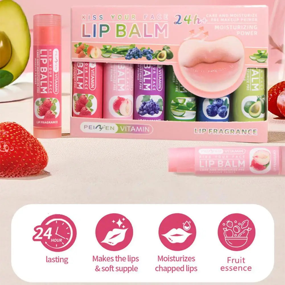 6PCs Natural Fruit Discolored Lip Balm Set Color Changing Moisturizing Lip Tint Long-Lasting Glossy Nourishing Lipstick Lip Care Oasis Select