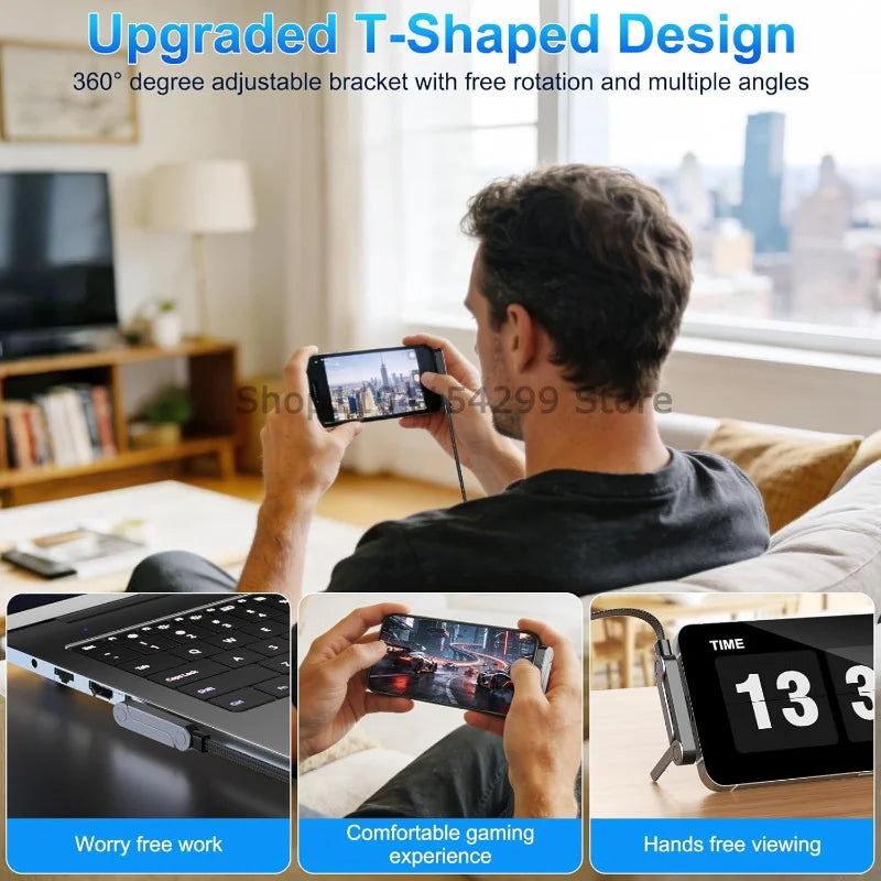 USB Type C Flat Charger Charging Cable C Kick Cable Stand with Invisible Support Foldable Phone Holder 240W Charge Wire Bracket Oasis Select