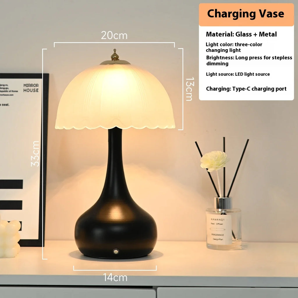 Nordic Bedside Table Lamp Light Luxury Bedroom Gourd-decorated Table Lamp Retro Glass Creative Night Light Homestay Desk Lamp Oasis Select Vase model