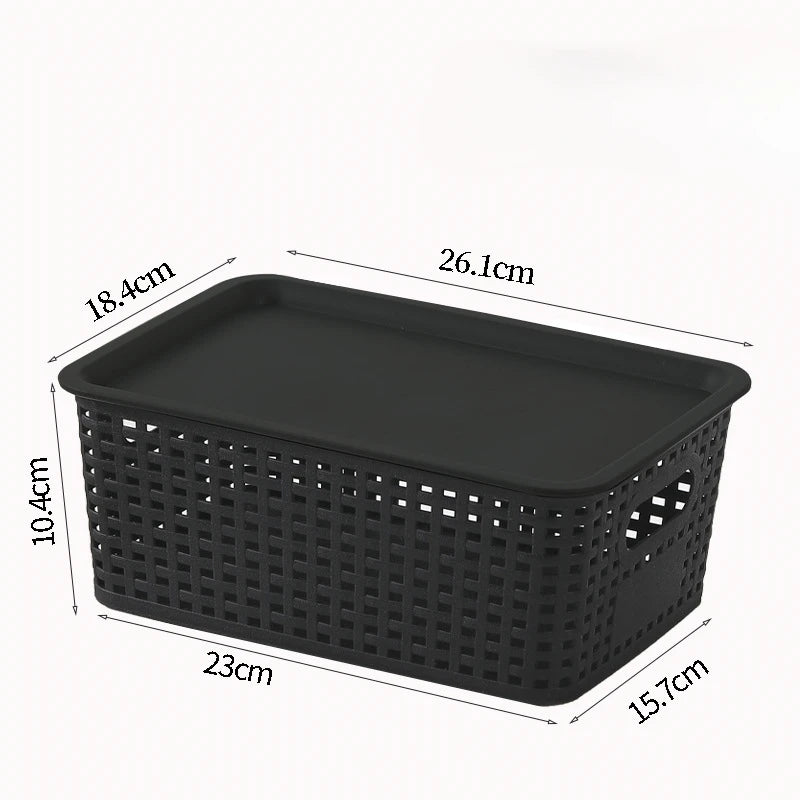 Modern Plastic Storage Baskets with Lid Stacking, Multi-Purpose for Office Desk Bedroom Classroom Organization Container Oasis Select black