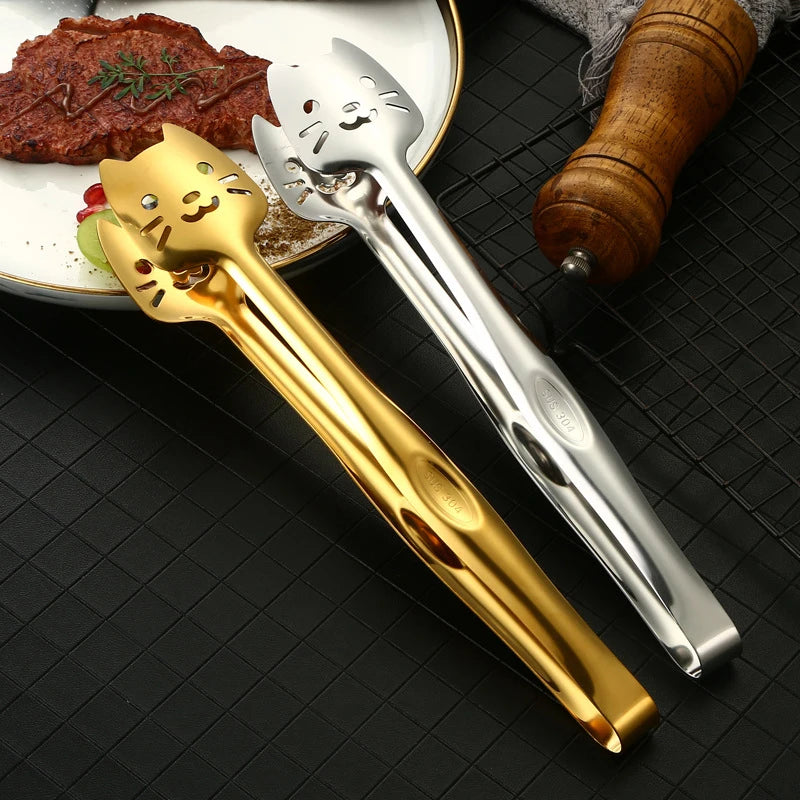 Cat Design Stainless Steel Grill Tongs Heavy Duty Kitchen Food Tongs for Outdoor Cooking Small Appliances Oasis Select