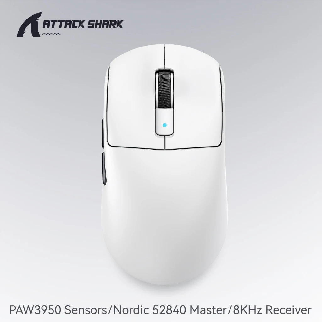Attack Shark R6 Gaming Mouse 38g Ultra-Light, PAW3950 8K Return Rate Wireless, Nordic 52840, 24000DPI, Tri-Mode Oasis Select ATS-R6 White