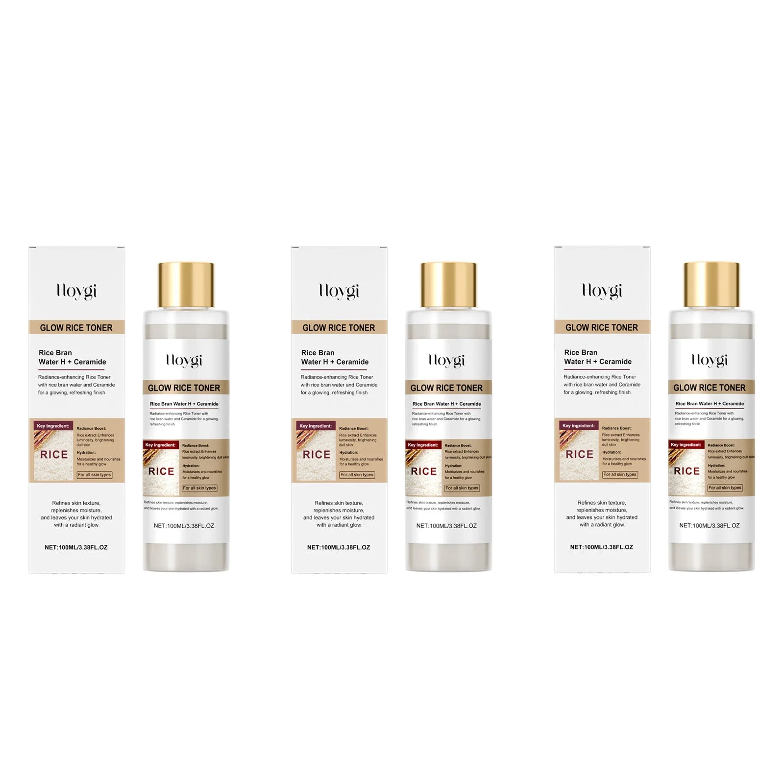 Hoygi Glow Rice Toner – Brightening, Hydrating & Pore Refining Brightening Face Toner Oasis Select 3 x 100ml Boxed
