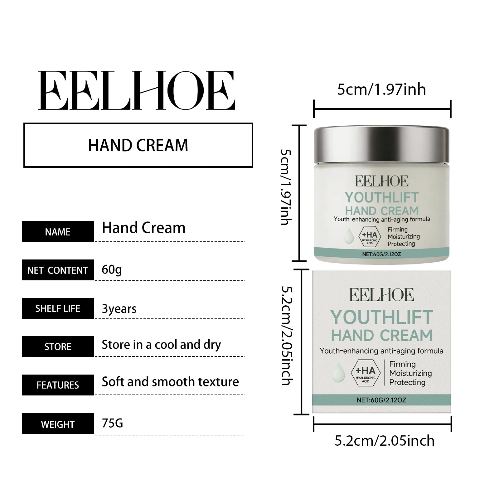 2026 New EELHOE Retinol Hand Cream Firming Moisturizing Hyaluronic Acid Dry Hands Soft Daily Gentle Hand Care Cream 60g Oasis Select
