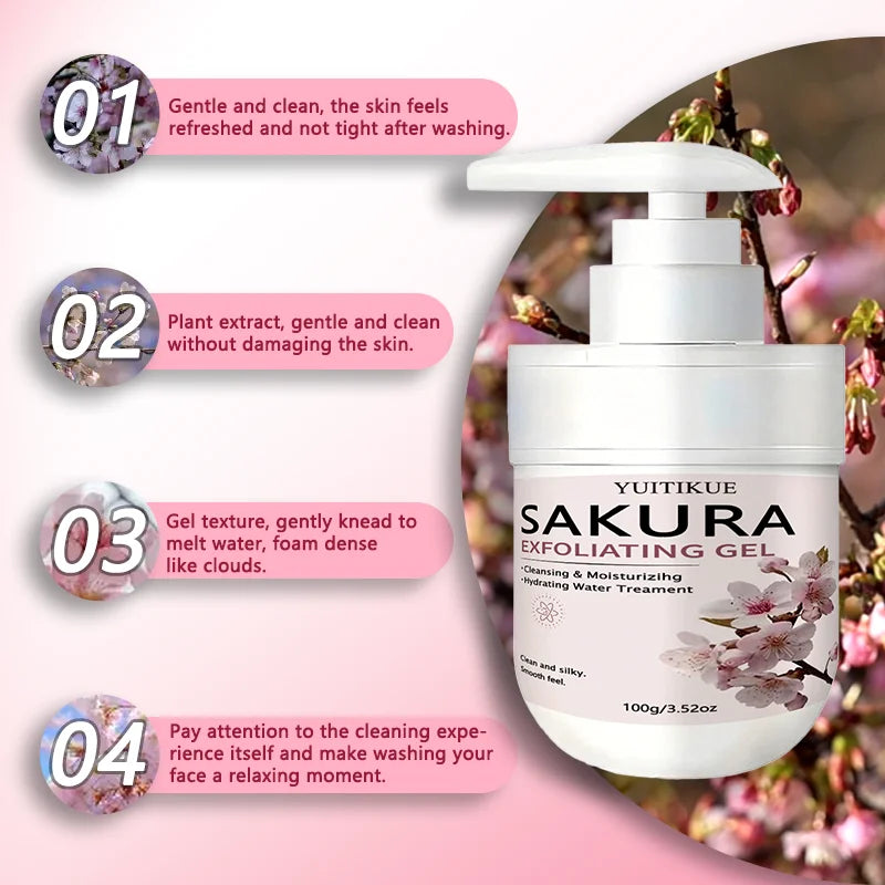 YUITIKUE Sakura Face Exfoliating Gel 100g – Gentle Daily Cleanser Facial Exfoliating Gel Oasis Select