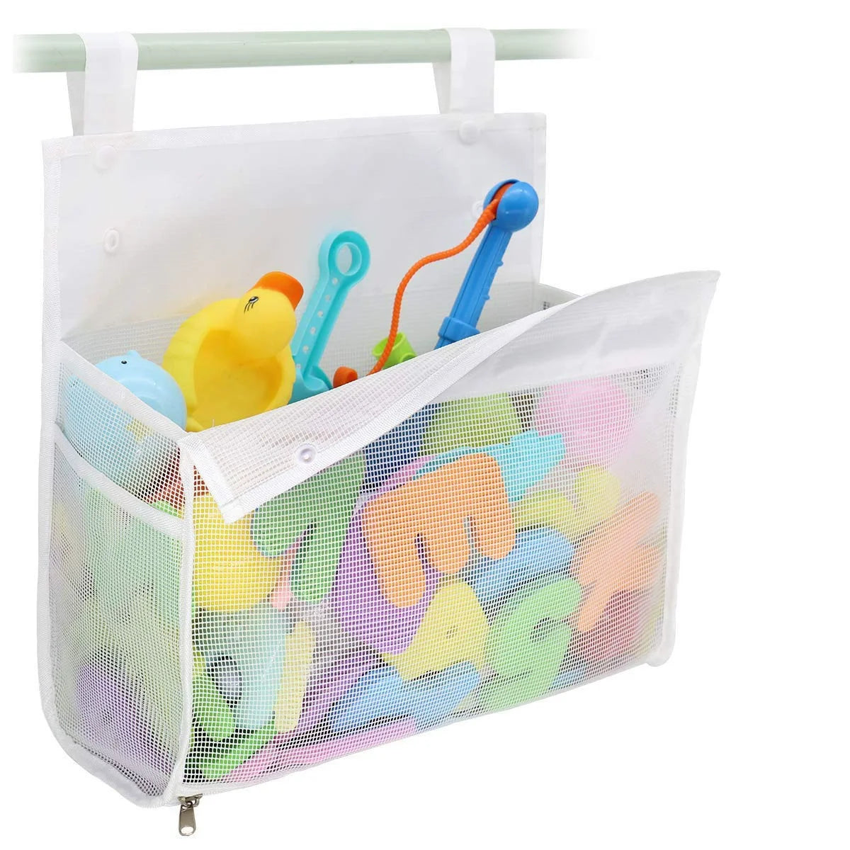 Kids Bath Toy Organizer Hanging Storage Bag with Large Open Top & Zipper-Shower Bathtub Organizer for Toys Toy Storage Packaging Oasis Select