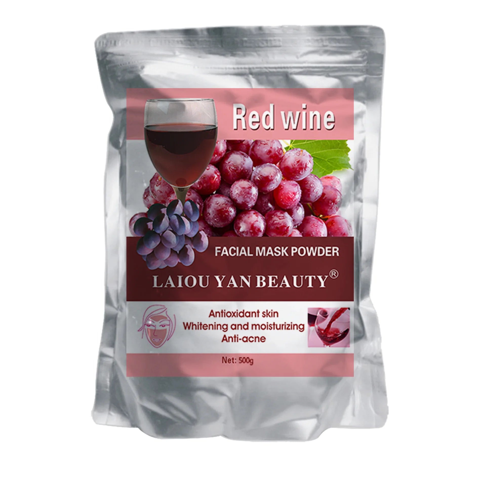 500g Pearl Whitening and Moisturizing Facial Mask Powder Green Tea Olives Lemon Natural Soft Jelly Powder Anti-wrinkle Skin Care Oasis Select Red wine