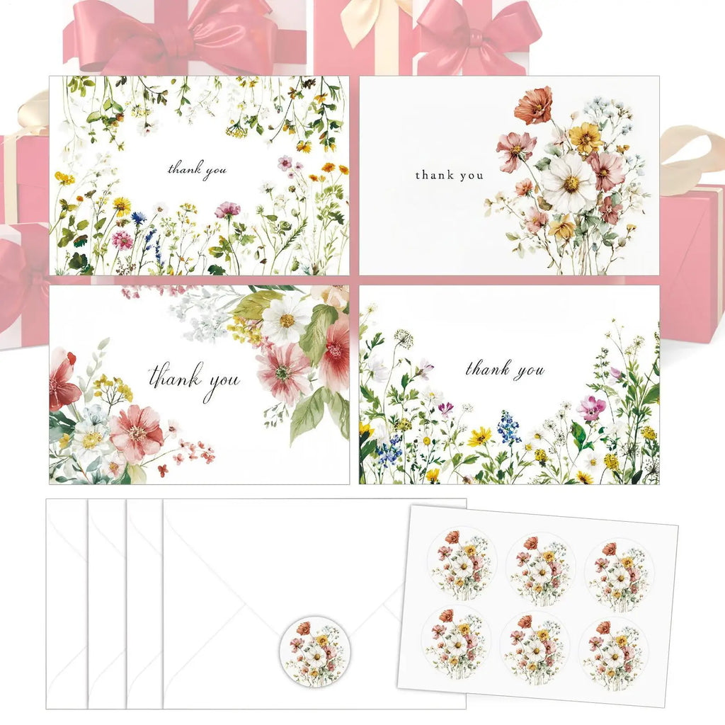 4Pcs Watercolor Floral Botanical Design Greeting Cards With Envelopes For Thank You Birthday Wedding Thank You Cards Oasis Select