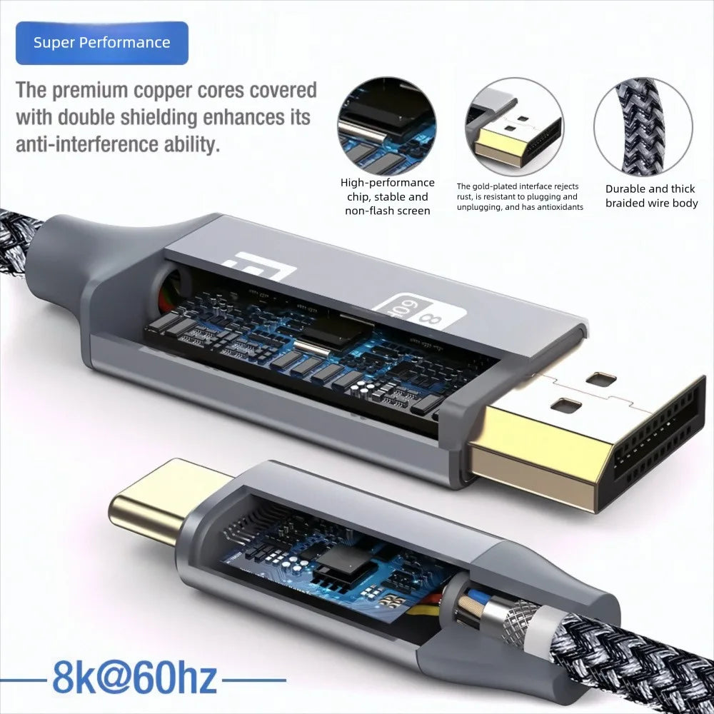 1.8M USB C To DisplayPort 1.4 Cable 32.4Gbps 8K@60Hz 4K@144Hz Type C To DP1.4 Adapter Thunderbolt 4/3 Compatible for MacBook Oasis Select