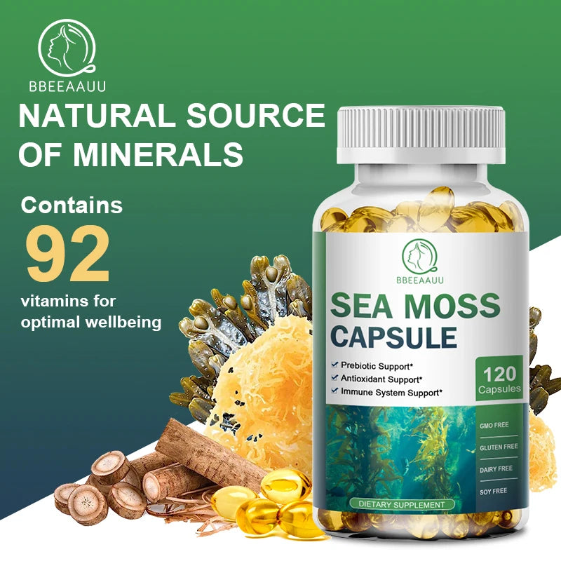 BBEEAAUU Sea Moss Capsule Boost Immune System Supports Healthy Thyroid Function,Muscle and Joint Health Detoxifies Skin Care Oasis Select