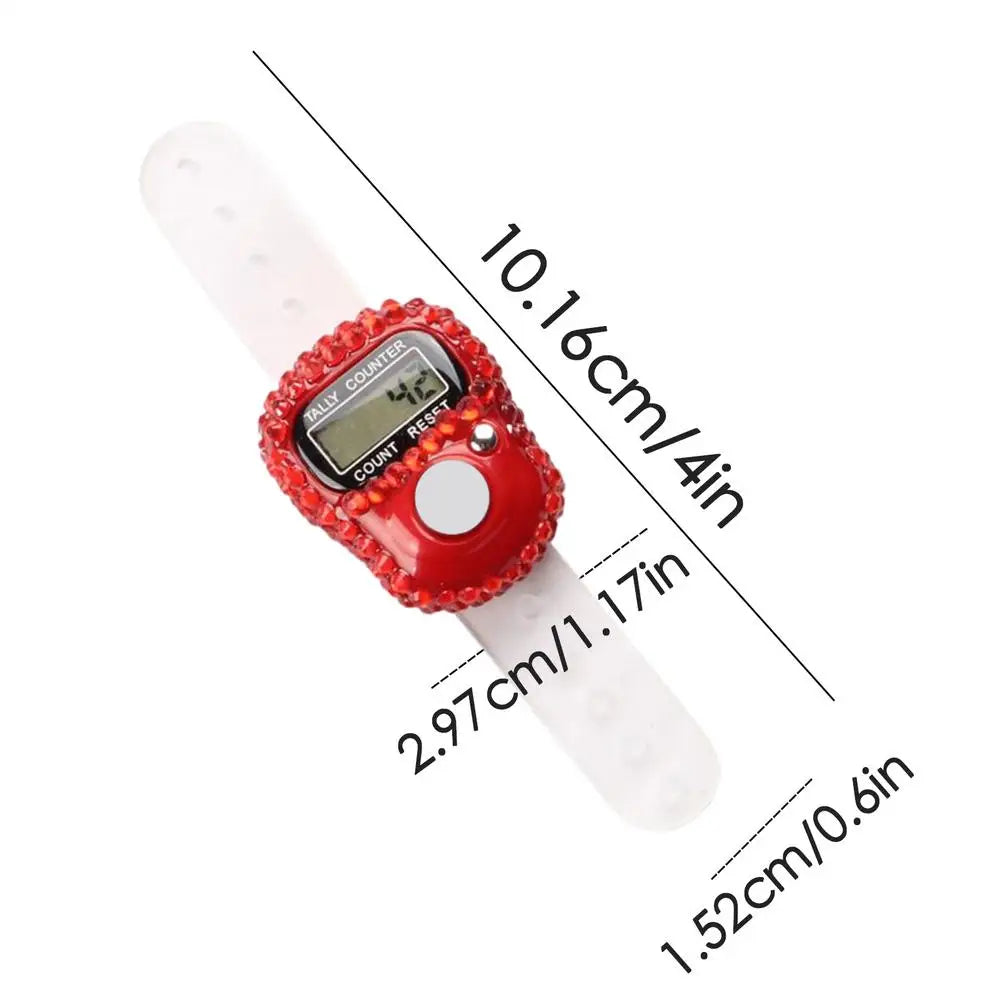Finger Counter Clicker LCD Digital Display Finger Counter Resettable Lap Record Ring Manual Knitting Row Tally Ring For Golfer Oasis Select Red