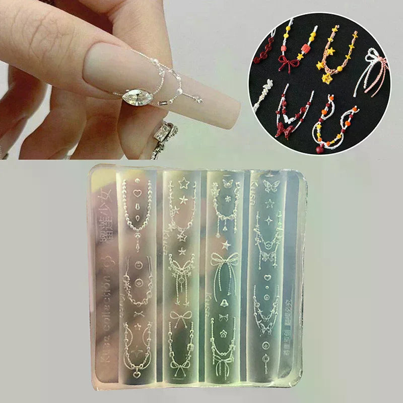 Cartoon Silicone Nail Bead Chains Carving Bow Mold Nail Decorations Nails DIY Design Stereoscopic Stamping Plate Manicure Tools Oasis Select