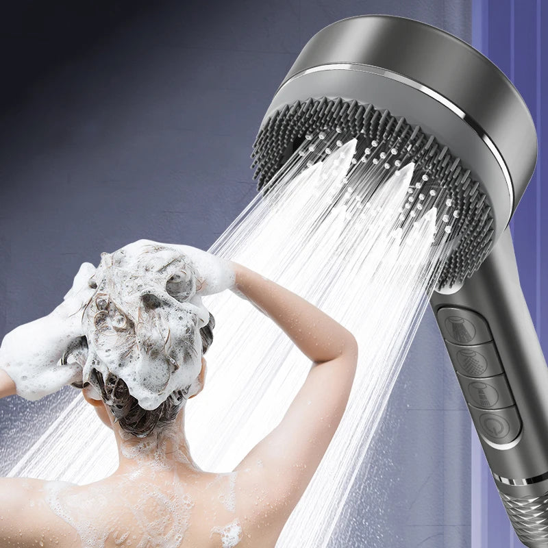 4 Modes Self-cleaning Shower Head with Silicone Brush One-Key Stop Water Massage High Pressure ABS Showerhead with Filter Oasis Select