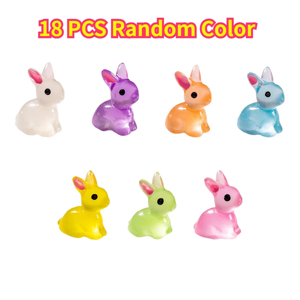 18/36/54 PCS Glow-in-the-Dark Bunny Figurines for Fairy Garden Paths & Micro Landscapes Resin Mini Rabbits Moss Terrarium Decor Oasis Select 18pcs