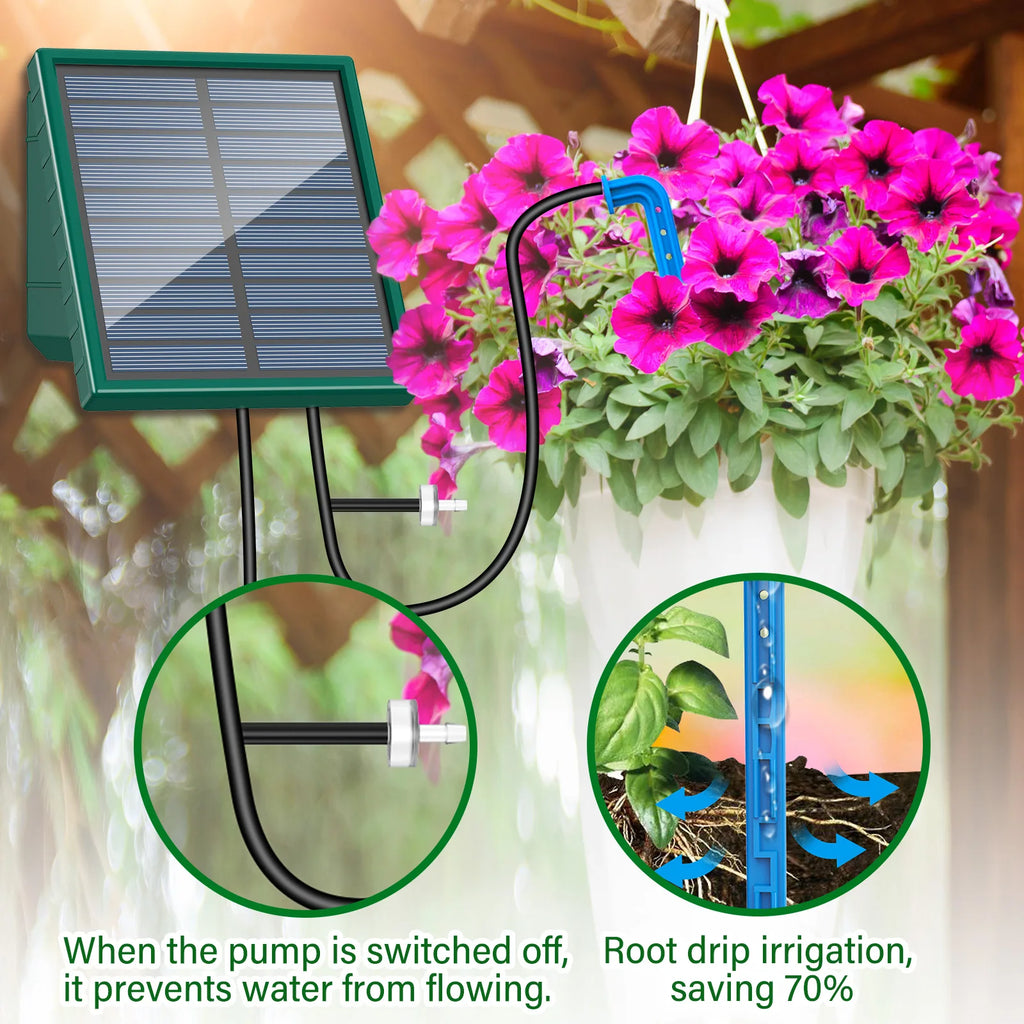 Solar Irrigation System, Automatic Watering System with 10M Hose and 10 Drip Tips for In/Outdoor, DIY Garden Balcony Terrace Etc Oasis Select