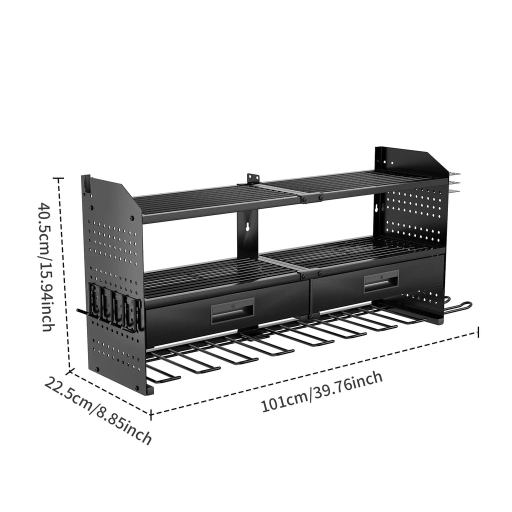 Heavy Duty Power Tool Storage Rack Hole Board Display Storage Rack Garage Wall Mounted Tool Rack with Drawer Oasis Select black