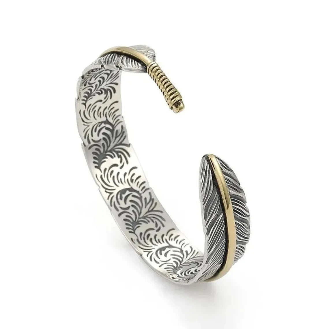 Vintage Carved Pattern Feather Bangle Bracelet Creative Design Opening Adjustable Men and Women's Models Oasis Select