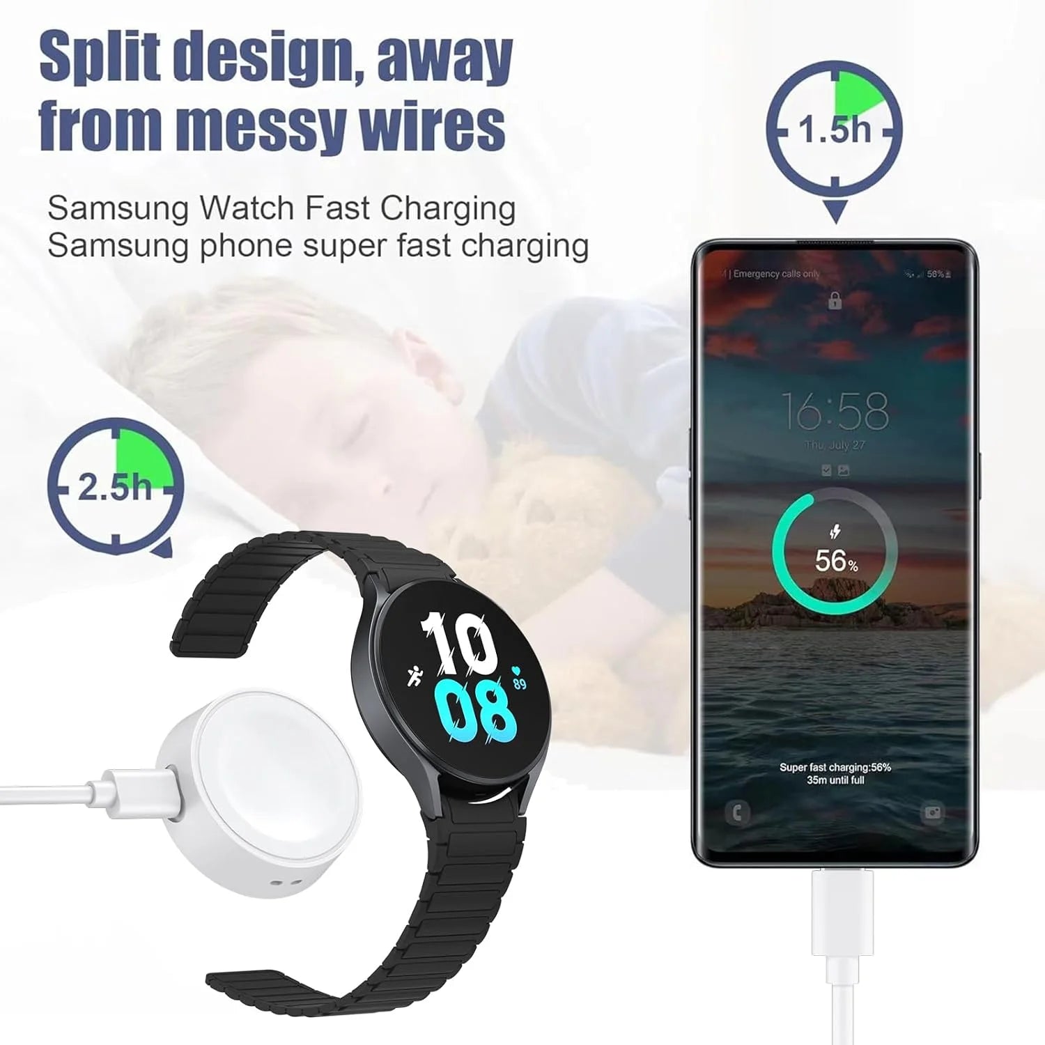 Samsung Galaxy Watch USB Charger – Fits Watch 8/7/6/5/4/Active Smartwatch Charger Oasis Select