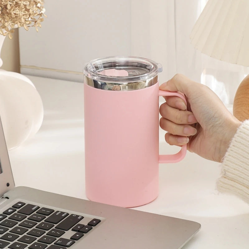 650ML Double-layer Coffee Cup with Lid Insulated Cup Vacuum Stainless Steel Double Layer Large Capacity Portable Traveling Oasis Select
