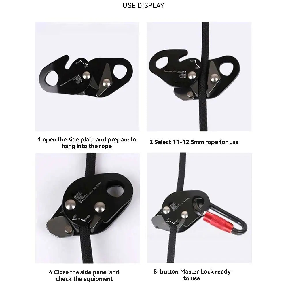 Outdoor Climbing Rope Grab clamp Arborist Falling Arrester Protection Self-Locking Descender Self Braking Stop Rope Clamp Oasis Select