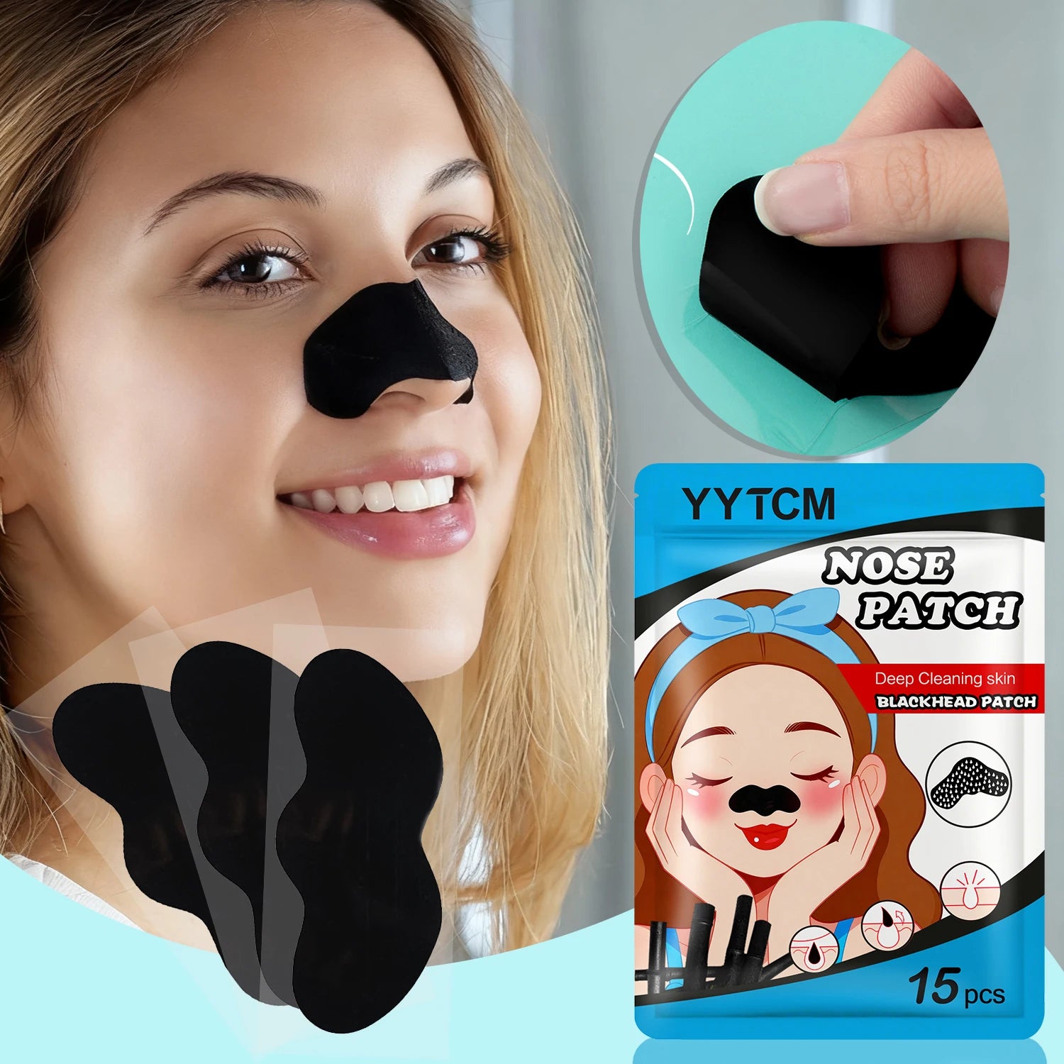 Blackhead Nose Patch, Charcoal Face Nose Mask Deep Cleansing Blackhead Removal Comedone Peel Off Mask 15Pcs/Bag Oasis Select