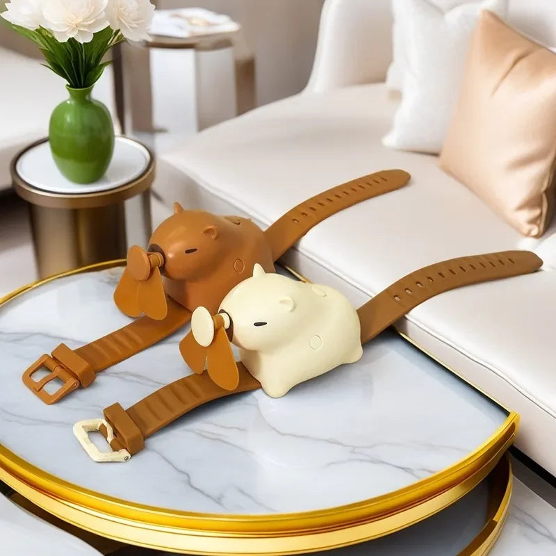 1-10PCS Cute Capybara Wrist Fan Portable Handheld Fan USB Rechargeable Silent Wearable Watch Style Cooling Gadget for Summer Oasis Select