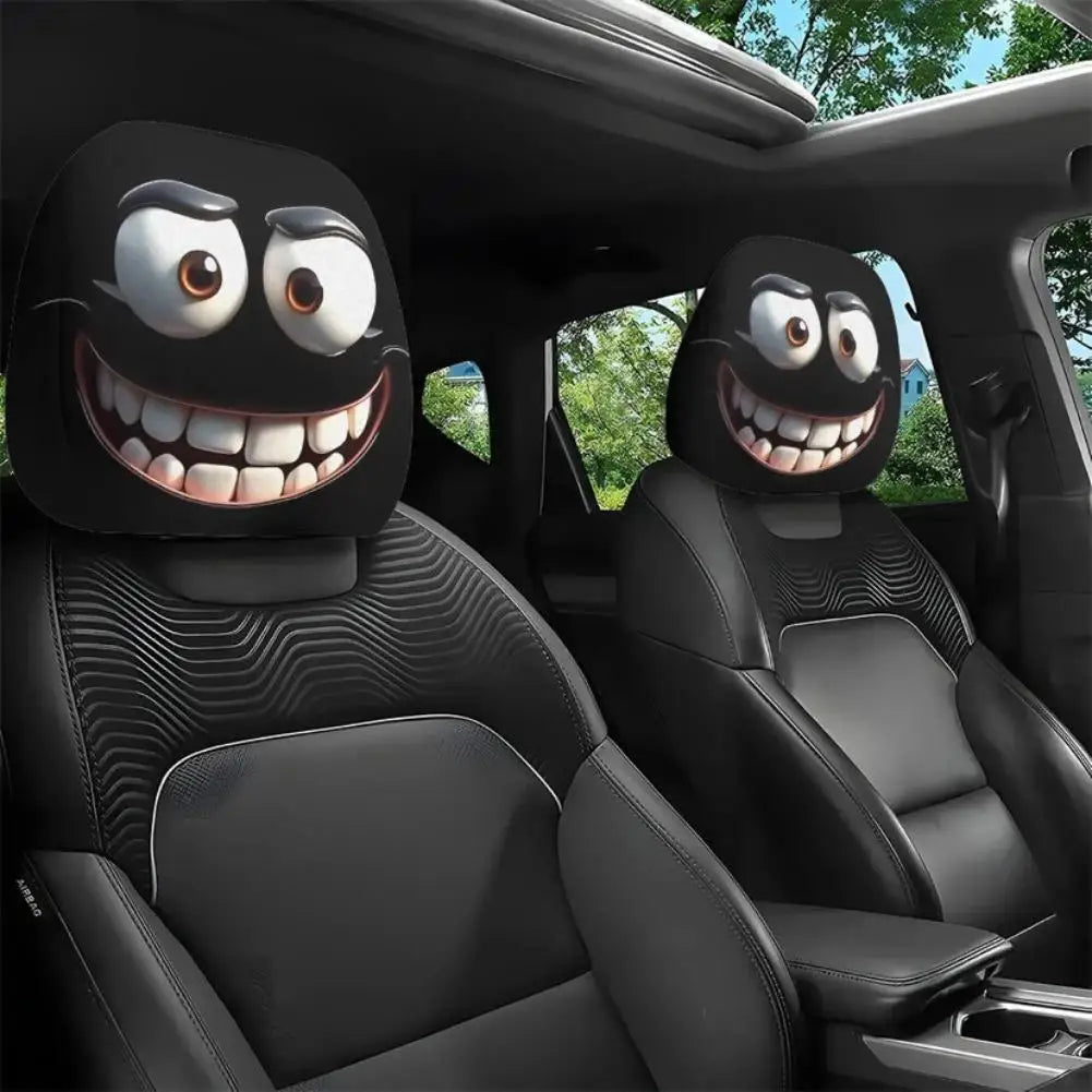 2pcs Halloween Decoration Black Skull Car Print Headrest Cover Universal Stretchy Spooky Fun Universal Head Cover Auto Parts Oasis Select