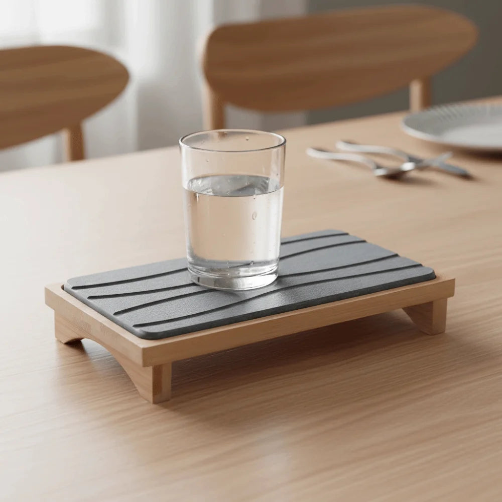 Diatomaceous Earth Drain Mat | Quick-Dry Stone Tray & Bamboo Rack