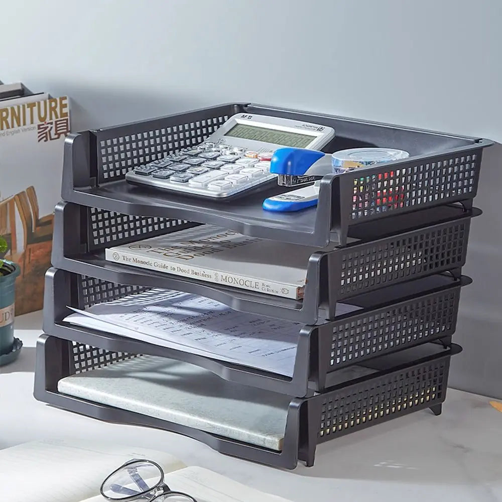 File Box Desktop A4 Document Organizer Stackable Laminated Plastic Papers Rack Storage Tray for Home Office Oasis Select