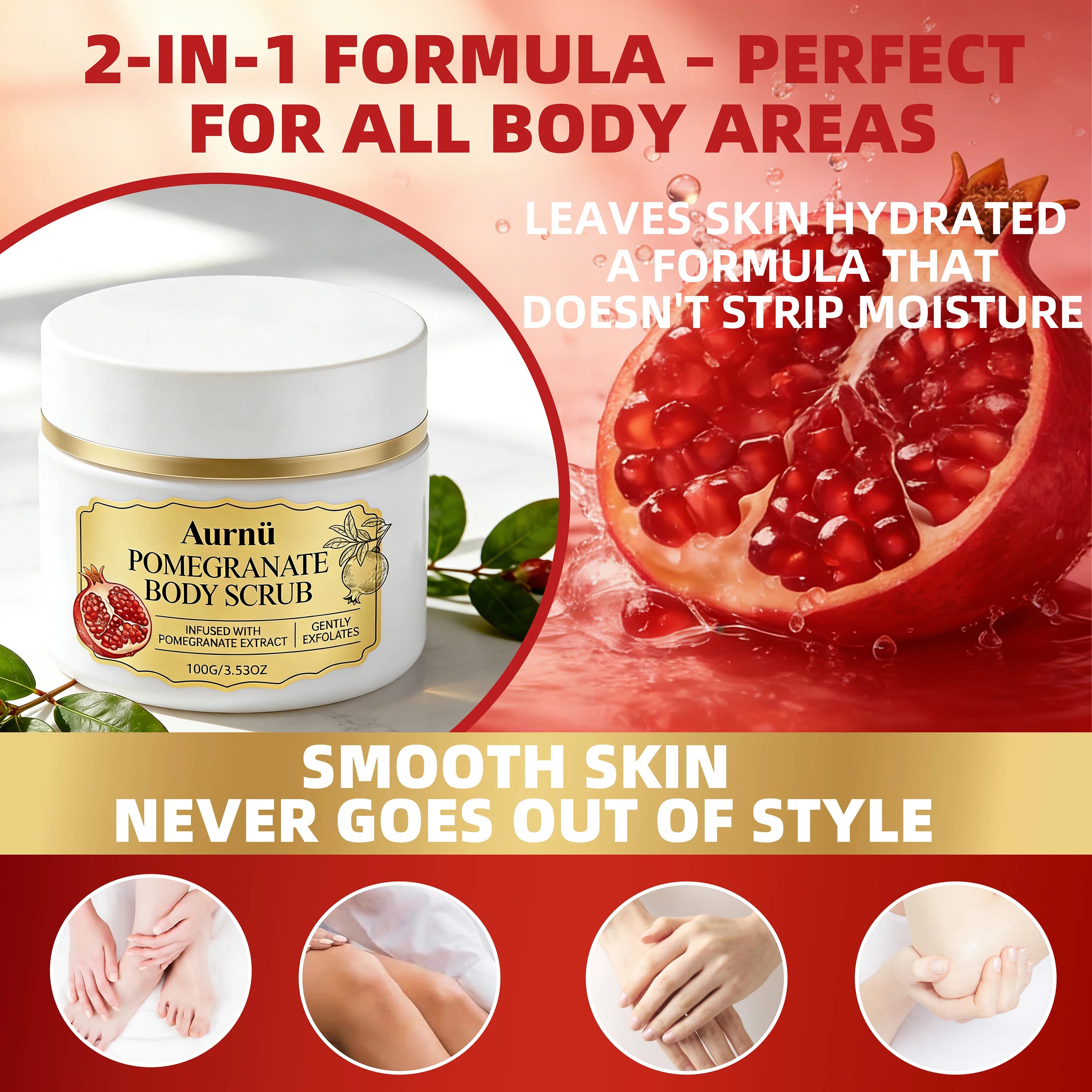 Aurnü Pomegranate Body Scrub – Hydrating & Gentle Exfoliant Body Scrub Cream Oasis Select