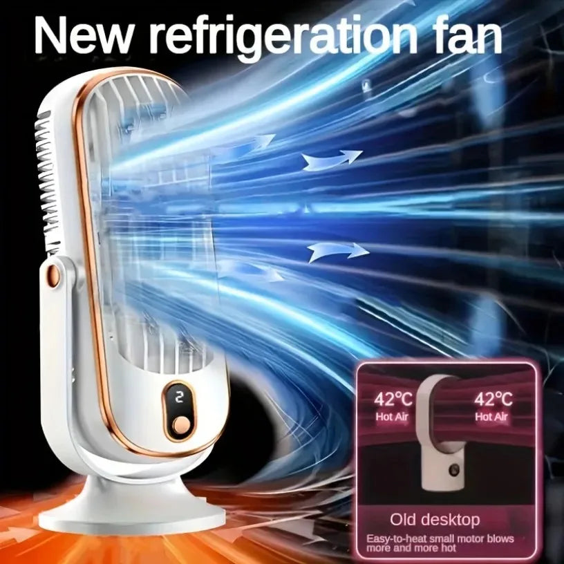 Dual Motor Ice Fan USB Desk 5-Speed LED Display 360° Cooling Large Battery Quiet Portable for Office Home Travel Oasis Select