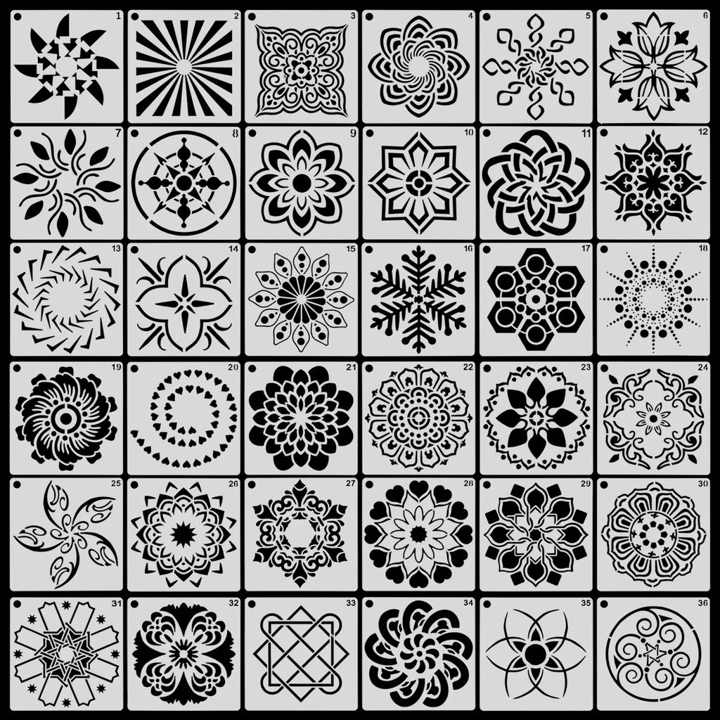 36 Pcs Mandala Painting Stencils Set, Perfect for DIY Art Projects Wood Wall Floor Fabric Furniture Tile Christmas Gift Reusable Oasis Select 36 Mandala Templates