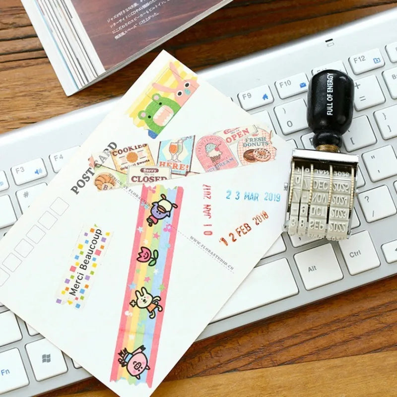 Retro Roller Date Stamp with Wooden Handle Adjustable Perpetual Calendar Stamp for Journaling Scrapbooking & Office Use Oasis Select