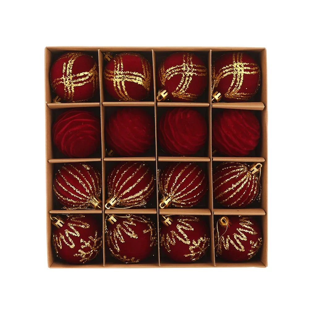 16-Pack Velvet Flocked Christmas Ball Ornaments – Red & Green 6cm