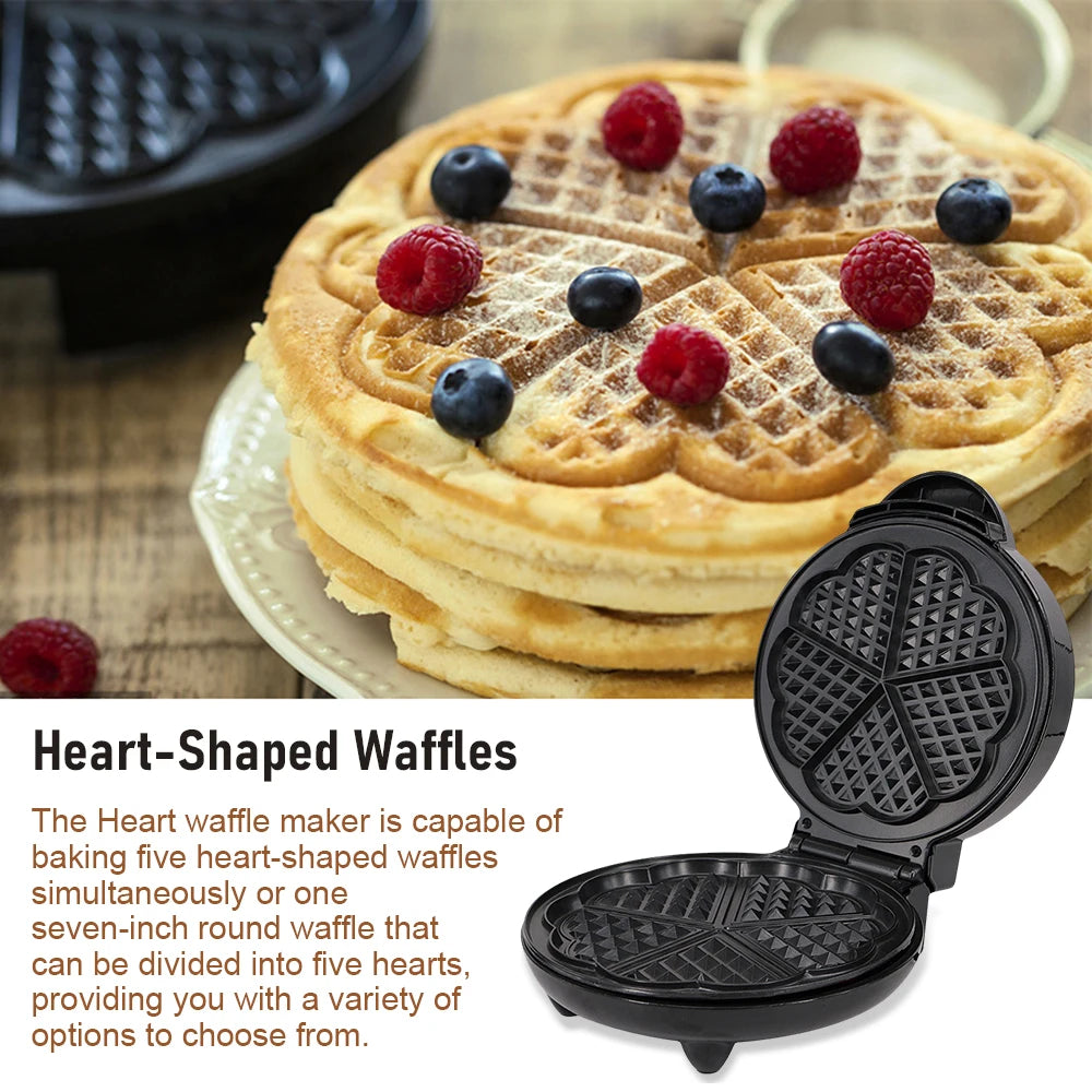 Electric Waffles Maker Bubble Egg Cake Oven Breakfast 5 Heart-Shaped Waffles Griddle Iron Maker Cooking Appliance Oasis Select