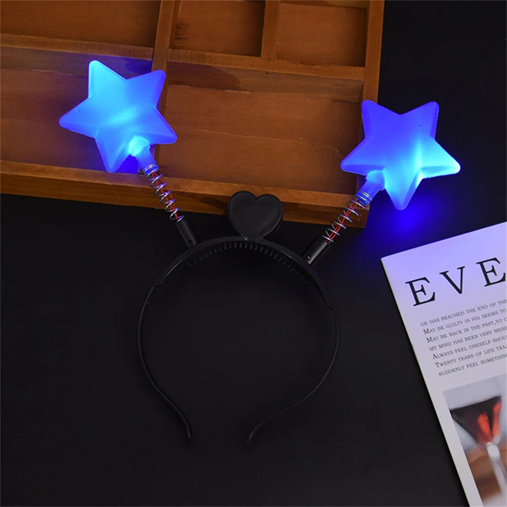 1pc LED Shinning Bouncing Star Shape Headband New Year Birthday Party Hair Band Glowing Headwear Flashing Hair Accessories Oasis Select Blue