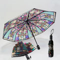 Church Retro Transparent Large Umbrella Stained Glass Transparent Umbrella Automatic Romantic Sunny Dual Use Of Rain And Light Oasis Select automatic-1pcs 8K