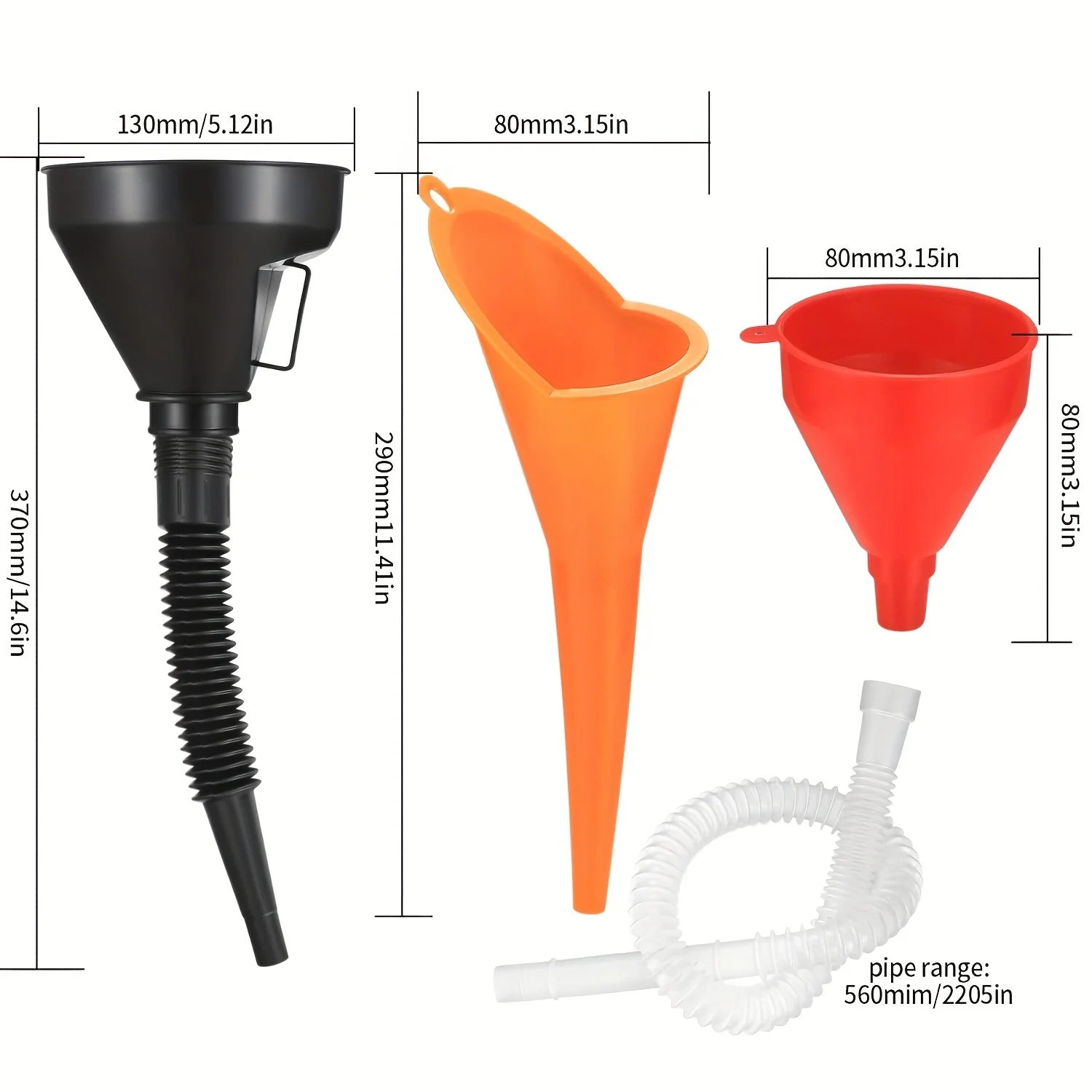 Funnel-3 piece car or motorcycle funnel set - plastic oil funnel right angled funnel - detachable nozzle and filter Oasis Select
