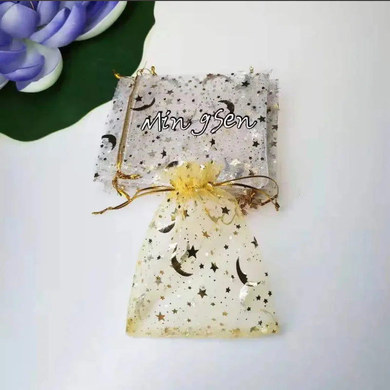 50pcs Star Moon Organza Drawstring Gift Bags – Jewelry Pouches Organza Gift Pouches Oasis Select Gold 7x9cm 50PCs
