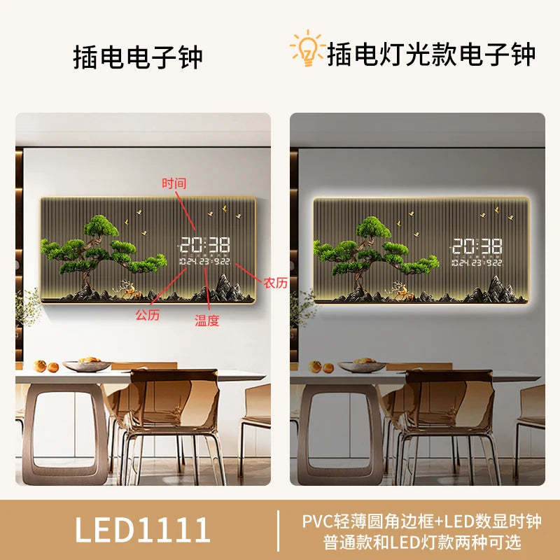 Simple Wind Decorative Painting LED Electronic Clock Living Room Small Fresh New Mural Clock with Calendar Background Light Oasis Select 1 60cm x 30cm