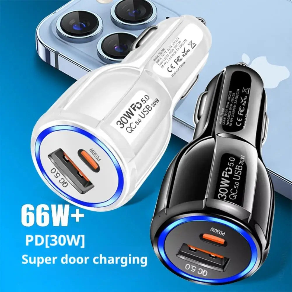 12W 30W Car Charger 2 Ports Car Charger Fast Charging QC 3.0 PD12W PD30W Car Cigarette Lighter Flash Charge For phones Oasis Select